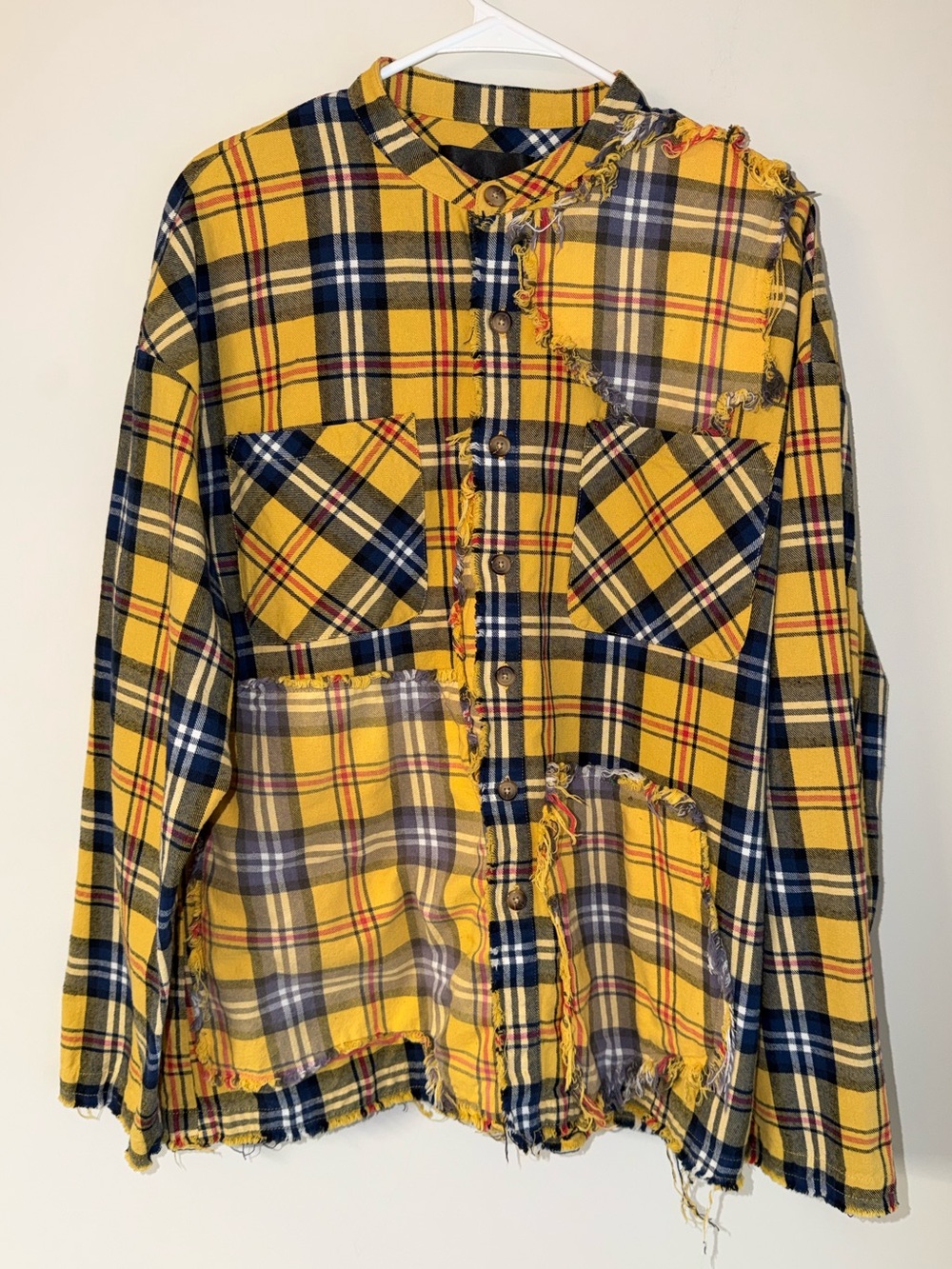 Valabasas Mens XL Yellow Shark Distressed Plaid Flannel Button Up Shirt